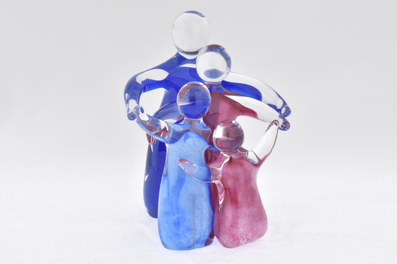 Art Glass Family of Four in Blue and Ruby - Small size