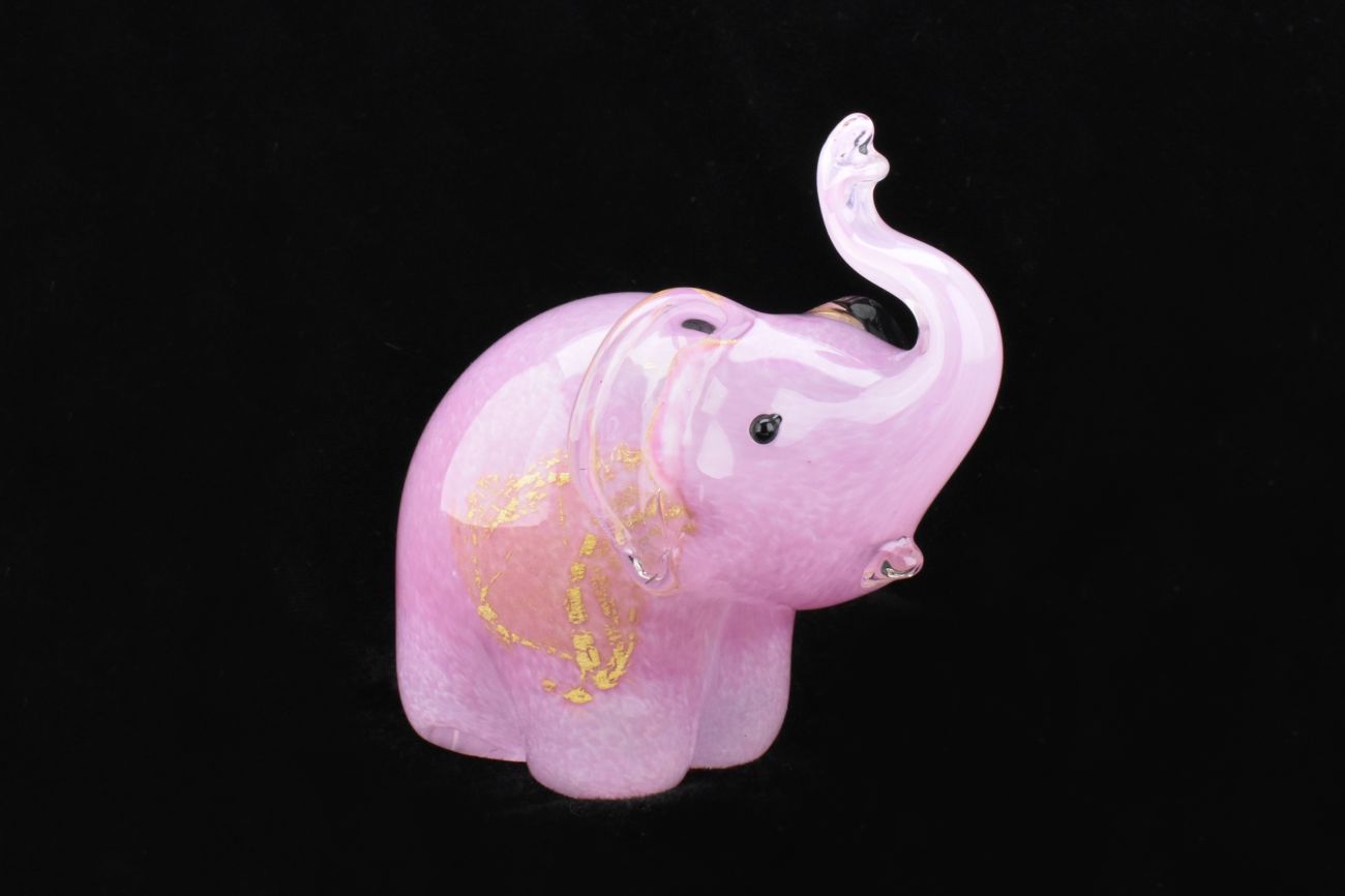 Art Glass Elephant - Pink and Gold - Blown