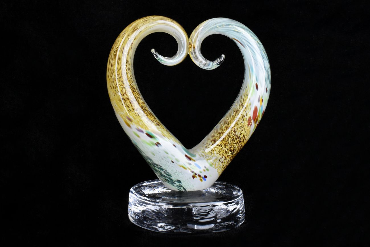 Art Glass Heart Ring Holder on an Oval Base