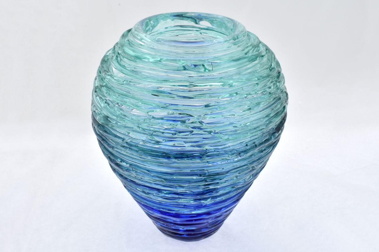 Art Glass Strap Vase in Ocean Colours