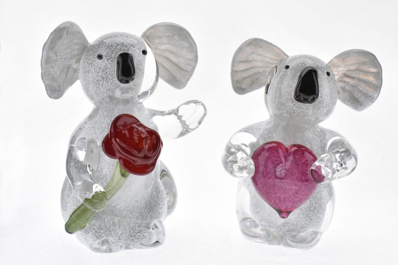 Art Glass Koala with rose or love heart