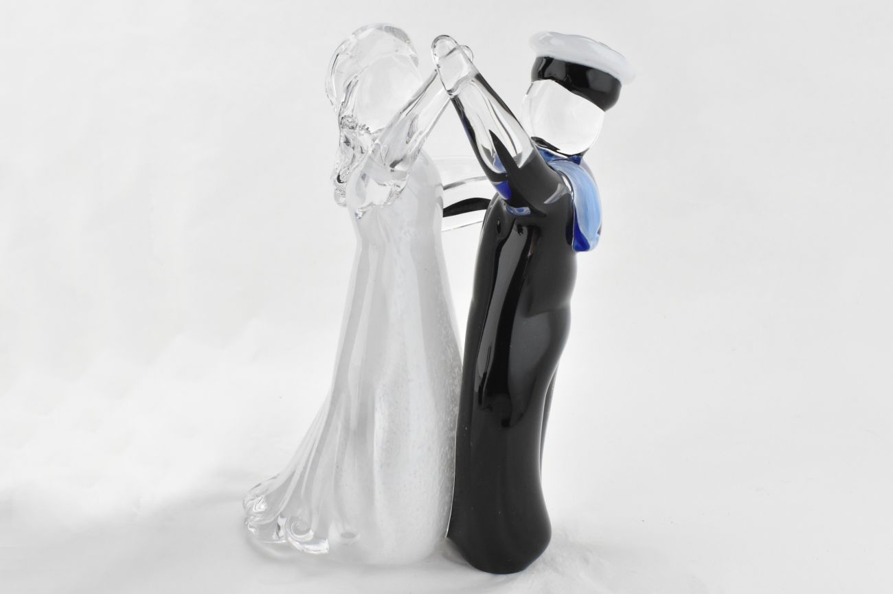 Art Glass Navy Wedding Couple